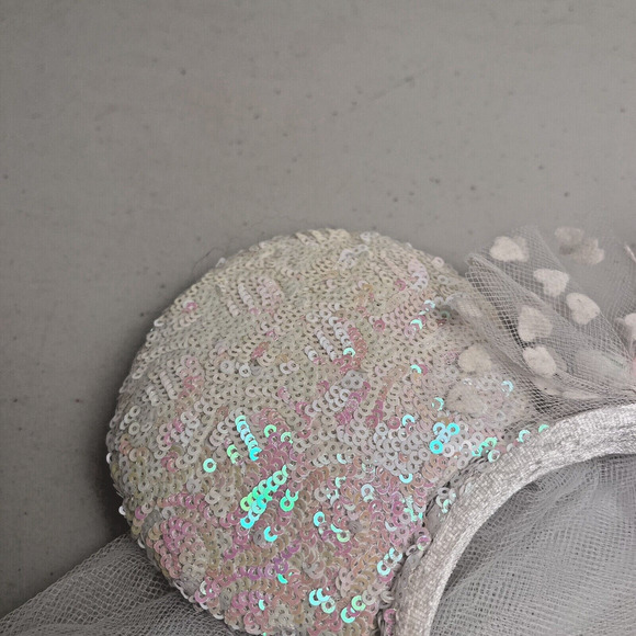 Disney Parks Minnie Mouse Bride Bridal Ears Veil Bow Sequin Headband Wedding - Picture 12 of 13